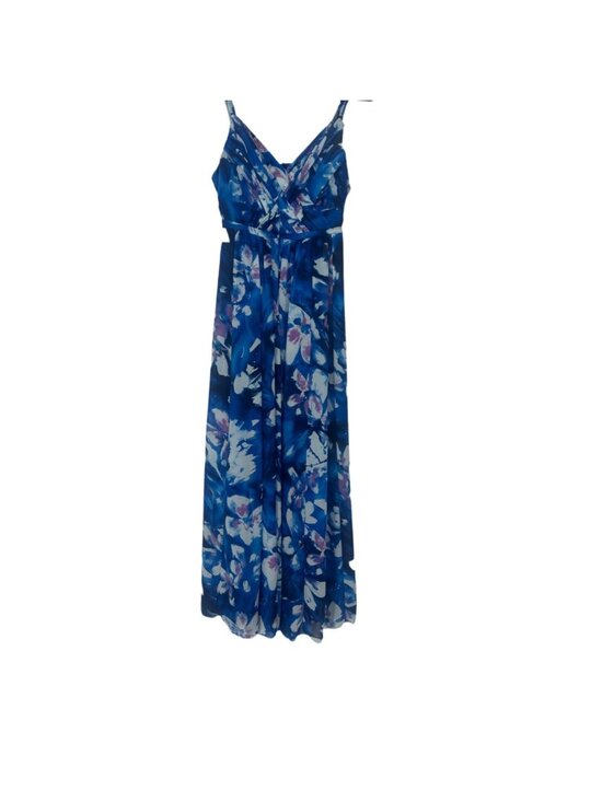 Robbie Bee Dresses & Skirts - Robbie Bee Cobalt Blue White Abstract Floral Maxi Dress 8 V-Neck Summer Boho